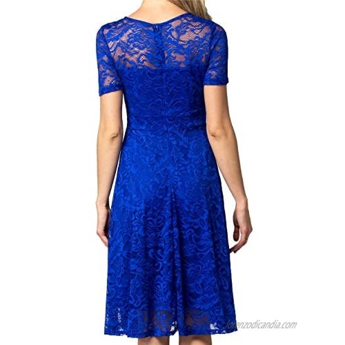 AONOUR Women's Lace Cocktail Dresses Elegant Swing Dress Bridesmaid Party Dress with Short Sleeve