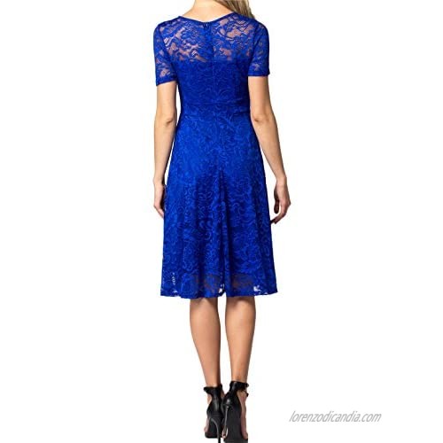 AONOUR Women's Lace Cocktail Dresses Elegant Swing Dress Bridesmaid Party Dress with Short Sleeve