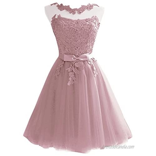 JAEDEN Lace Short Homecoming Dress Tulle Cocktail Party Dress with Sash