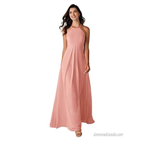 Alicepub Halter Chiffon Bridesmaid Dresses Long Formal Party Dress for Women with Keyhole Back
