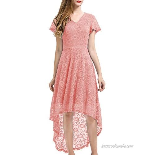 Bbonlinedress Women's Vintage Floral Lace High Low Cap Sleeve Formal Cocktail Swing Party Dress