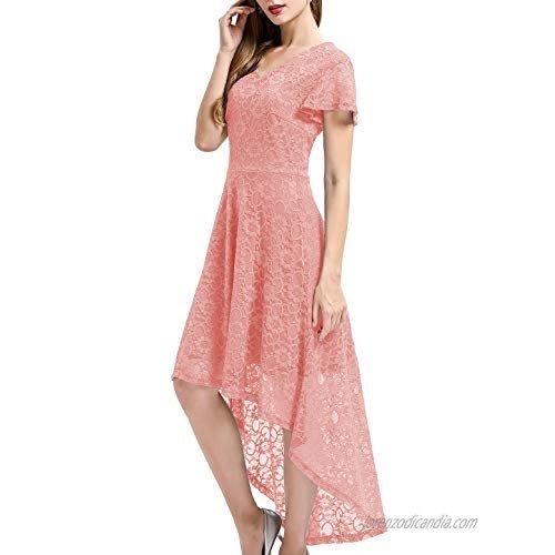 Bbonlinedress Women's Vintage Floral Lace High Low Cap Sleeve Formal Cocktail Swing Party Dress