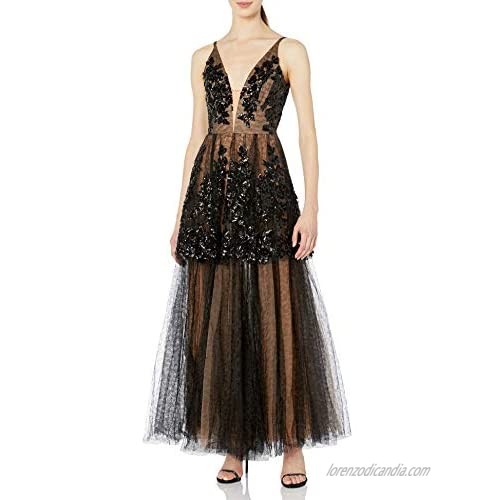 Dress the Population Women's Rachelle Sleeveless Sequin Tulle Fit & Flare Long Ballgown