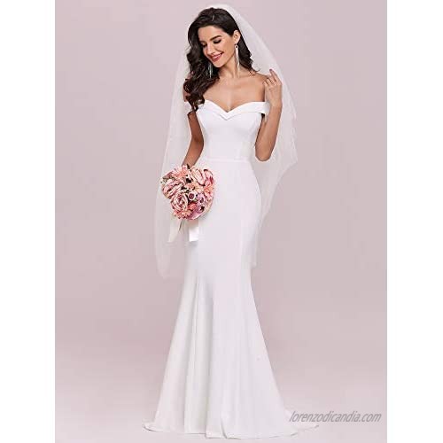 Ever-Pretty Women's Off-Shoulder Mermaid Sweep Train Long Wedding Dresses for Bride 0247