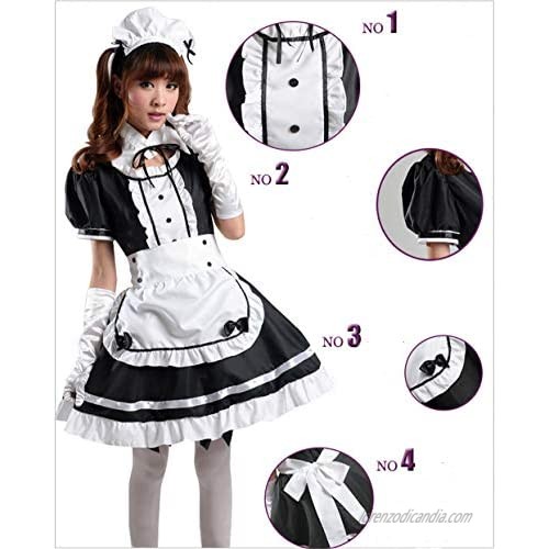 fjnannan Women Anime Maid Dress Adult French Apron Fancy Cosplay Short Sleeve Outfit