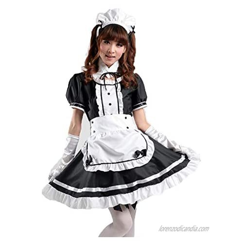 fjnannan Women Anime Maid Dress Adult French Apron Fancy Cosplay Short Sleeve Outfit