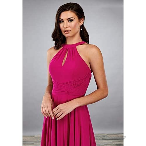 Halter Pleated Bodice A Line Bridesmaid Dress Chiffon Long Backless Evening Prom Gown
