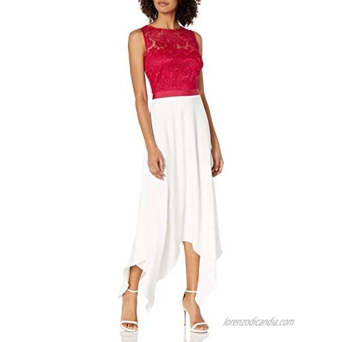 LAUNDRY BY SHELLI SEGAL Women's Lace Top with Handkerchief Skirt Gown