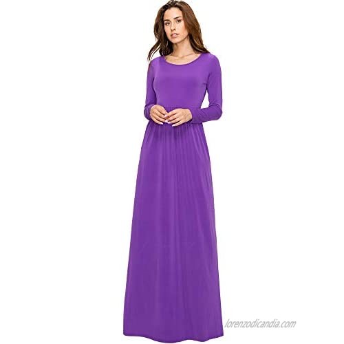Made By Johnny Women's Long Sleeve Loose Plain Maxi Dresses Casual Long Dresses with Pockets