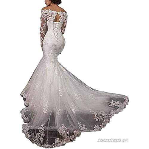 Off The Shoulder Wedding Dresses Long Sleeves Lace Mermaid Wedding Dresses Ball Gown for Bride