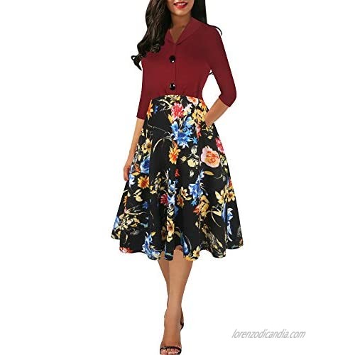 oxiuly Women's Vintage V-Neck Sleveless Pockets Party Cocktail Button A-Line Work Casual Midi Dress OX302