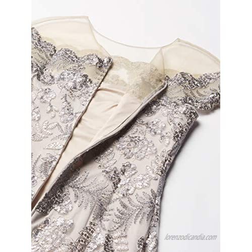 Tadashi Shoji Women's Sequin Lace Gown with Illusion Neckline