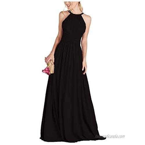 Women Halter Bridesmaid Dresses Long Formal Evening Ball Gown Prom Party Dress