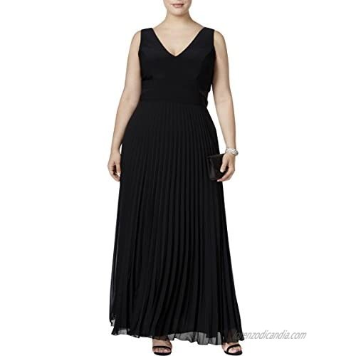 Xscape Women's Plus Size Long Pleated Chiffon Gown with Illusion Insets