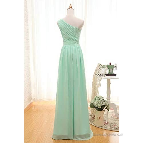 YORFORMALS Women's One-Shoulder Chiffon Bridesmaid Dress Long Formal Evening Party Gown Ruched Bodice