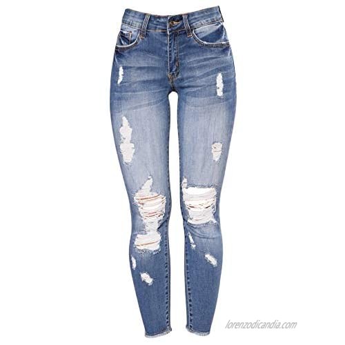 Andongnywell Women's Stretchy Ripped Hole Skinny Jeans Butt Lifting Distressed Denim Pants with Pockets Trousers