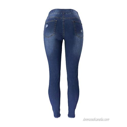 Atditama Women's Mid-Rise Drawstring Jeans Skinny Slim Distressed Ripped Holes Elastic Waist Jogger Denim Pants