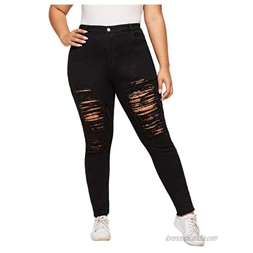 Floerns Women's Plus Size High Waist Distressed Skinny Denim Jeans