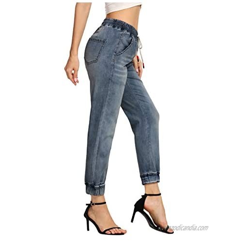 Foucome Women's Jeans Drawstring Jogger Workout Denim Pants with Pockets