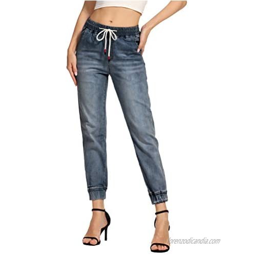 Foucome Women's Jeans Drawstring Jogger Workout Denim Pants with Pockets