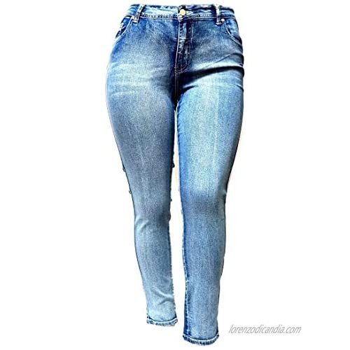Jack David Women's Plus Size Stretch Premium Blue Black Denim Jeans Skinny Pants