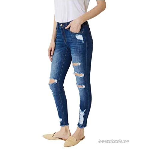 Kan Can Women's Mid Rise Ankle Skinny Jeans