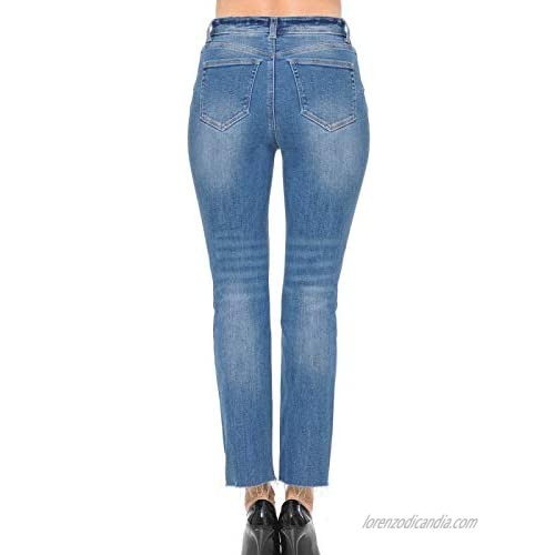 wax jean Women's High-Rise Slim Straight Raw Hem Ankle Jeans