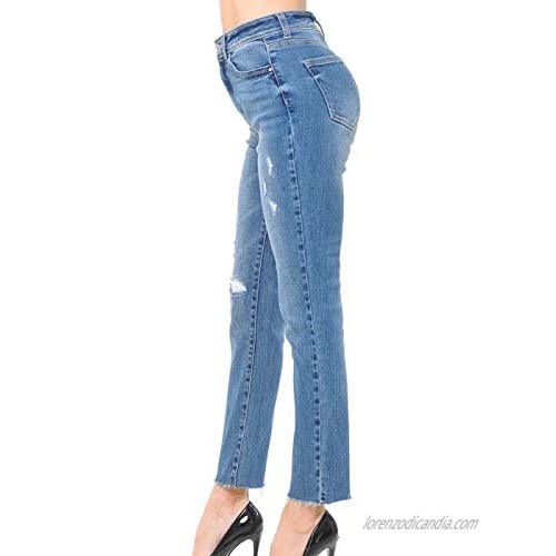 wax jean Women's High-Rise Slim Straight Raw Hem Ankle Jeans