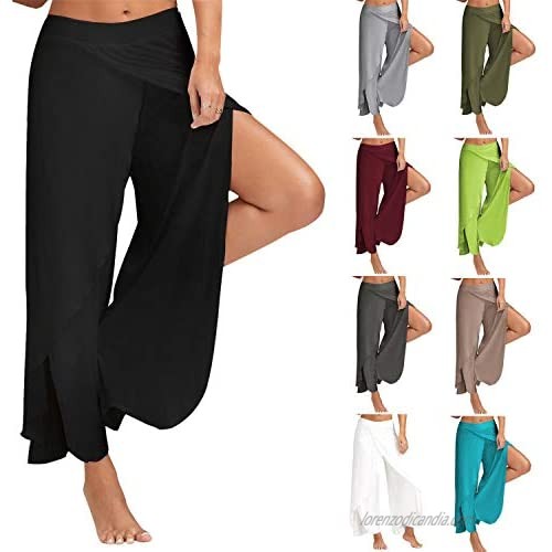 Andongnywell Women High Waist Loose Comfy Pants Wide Leg Palazzo Pants with Chic Split Design Trousers