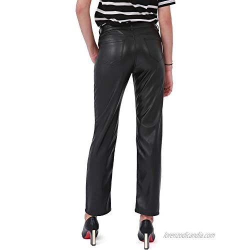 Balleay Art Faux Leather Pants for Women Straight Leg Mid Waist Butt Lift Elastic Black Pants with 5 Pockets