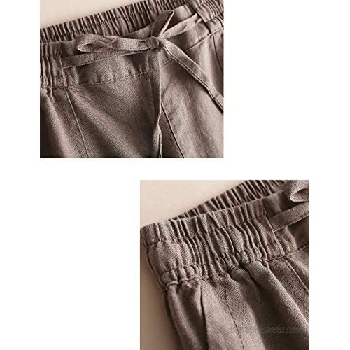 Gihuo Women's Elastic Waist Drawstring Palazzo Pants Linen Pants Wide Leg Trousers with Pockets