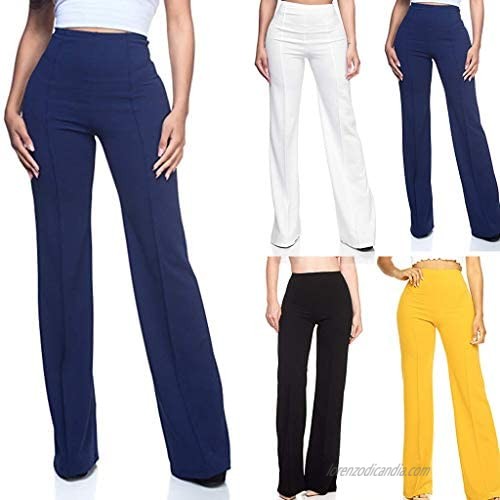 iYYVV Womens High Waist Fashion Solid Loose Wide Leg Trousers Flowing Palazzo Pants