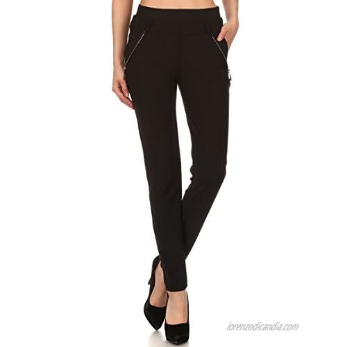 LA12ST Women's Straight Pant Trouser Stretch Skinny Solid Zipper Casual Business Office Leggings Brand