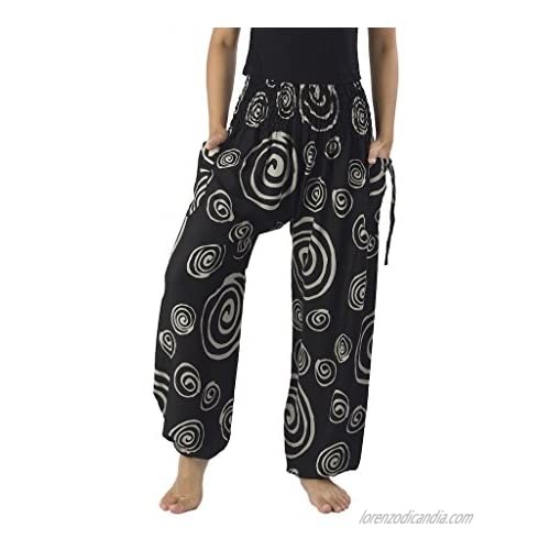 Lannaclothesdesign Women's Smocked Circle Printed Hippie Boho Pants