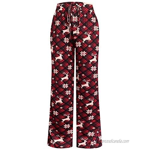 NEWCOSPLAY Women's Comfy Stretch Floral Print High Waist Drawstring Palazzo Wide Leg Pants