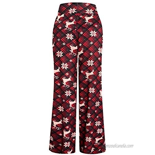 NEWCOSPLAY Women's Comfy Stretch Floral Print High Waist Drawstring Palazzo Wide Leg Pants