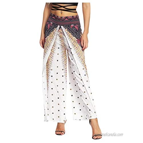 OMZIN Women's Floral Print Elastic Waist and Ankles Harem Pants with Side Pocket