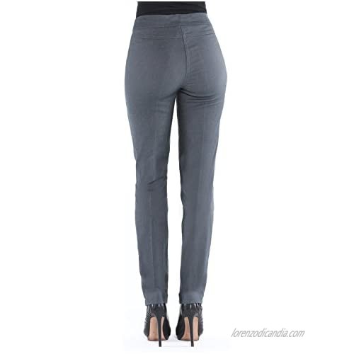 Vincenté Slimming Stretch Pants for Women - Straight Leg Pull On Pants for Women with Stretch Band Waist and Tummy Control
