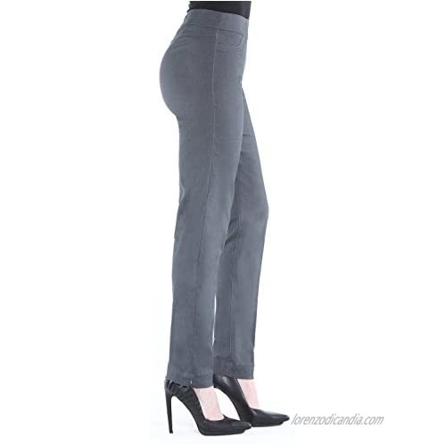 Vincenté Slimming Stretch Pants for Women - Straight Leg Pull On Pants for Women with Stretch Band Waist and Tummy Control