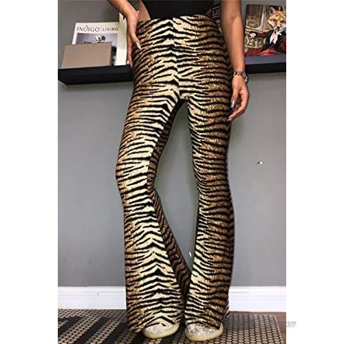 Women Leopard Snakeskin Print High Waist Wide Leg Long Palazzo Pants Trousers
