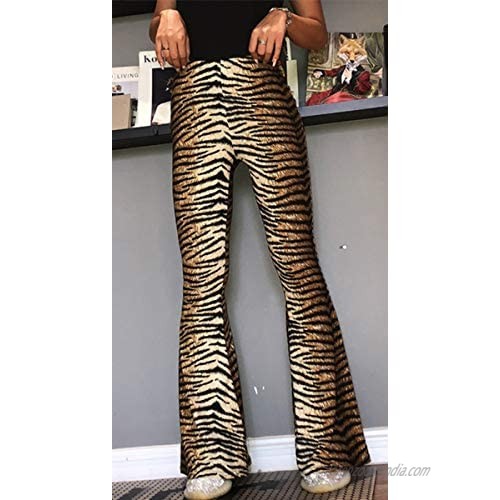Women Leopard Snakeskin Print High Waist Wide Leg Long Palazzo Pants Trousers