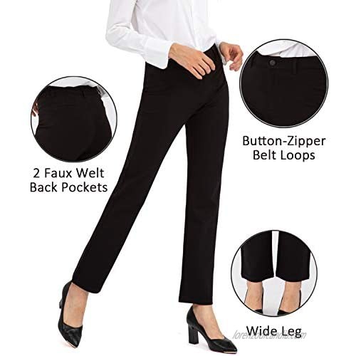 Bamans Dress Pants for Women Business Casual Stretch Work Pants with Pockets Straight Leg