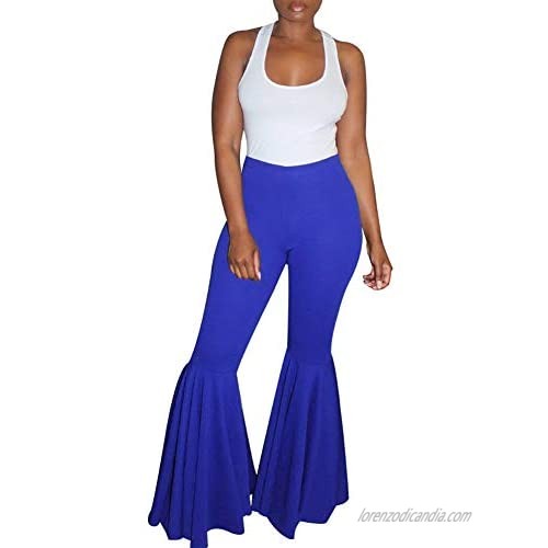 Women's Plus Size Bell Bottom Pants High Waist Casual Party Club Wide Leg Stretchy Ruffle Flare Pant Trousers