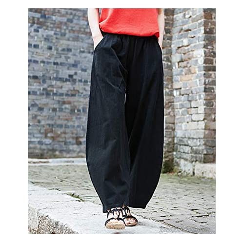 Yeokou Women's Casual Elastic Baggy Cotton Linen Tapered Lantern Trousers Pants Bloomers