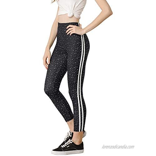 Allegra K Women's Contrast Color Side Stripe Stars Dots Print Sport Elastic Waist Slim Fit Leggings