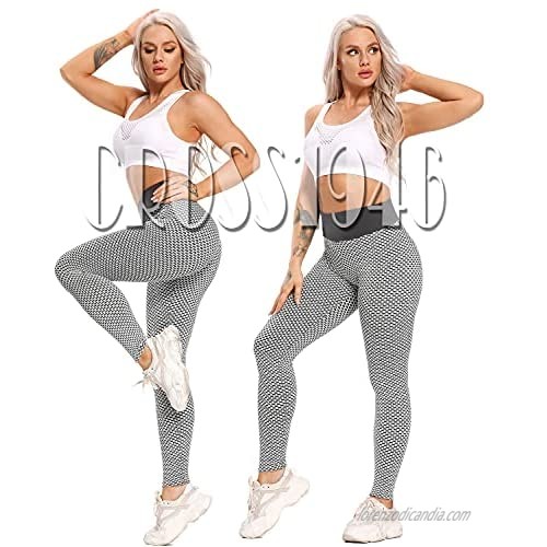 CROSS1946 Sexy Women's Texture Leggings Booty Yoga Pants High Waist Ruched Workout Butt Lifting Pants Tummy Control Push Up