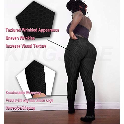 KINGJOZE Women's Ruched Butt Lifting High Waist Yoga Pants Textured Tummy Control Workout Leggings Stretchy Booty Tights