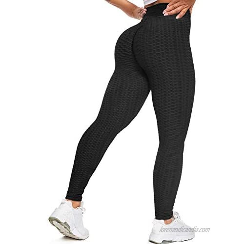 KINGJOZE Women's Ruched Butt Lifting High Waist Yoga Pants Textured Tummy Control Workout Leggings Stretchy Booty Tights