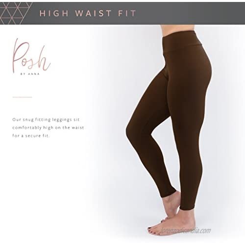 Posh by Anna Ultra Soft Double Brushed Women's Leggings with Premium Yoga Waistband - Slimming High Waist - Solid Opaque