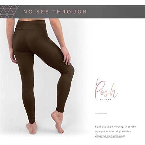 Posh by Anna Ultra Soft Double Brushed Women's Leggings with Premium Yoga Waistband - Slimming High Waist - Solid Opaque